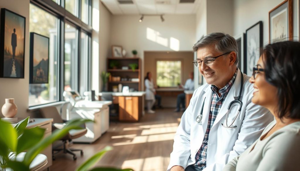Doctor guiding diabetic patient on weight loss